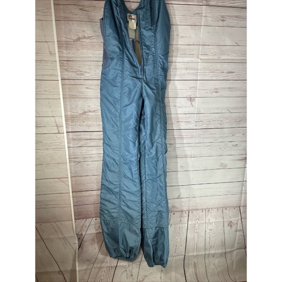 Vtg 1st Down Salt Lake city Utah snowpants Ski Bibs Blue Mens Large 29/36 inseam - Picture 2 of 9